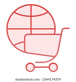 Globe mit Einkaufswagen flach Symbol. Rosa Icons auf dem Weltmarkt im trendigen Stil. Planet und Trolley Farbverlauf-Design, entwickelt für Web und App. EPS10