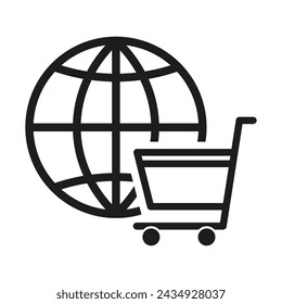 Globe shopping cart icon. Global commerce symbol. International trade vector. Vector illustration. EPS 10.