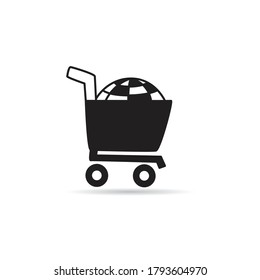 globe in shopping cart icon on white background vector