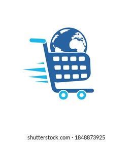 Globe shopping cart vector logo design. Online Shop logo designs concept.