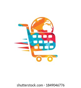 Diseño del logo del vector del carro de la compra de globos. Concepto de diseño del logotipo de Online Shop.