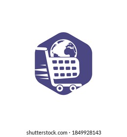 Globe shopping cart vector logo design. Online Shop logo designs concept.