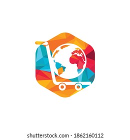 Diseño del logo del vector del carro de la compra de globos. Concepto de diseño del logotipo de Online Shop.	