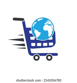 Globe shopping cart vector logo design. Online Shop logo designs concept.	