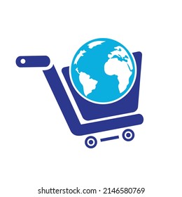Globe shopping cart vector logo design. Online Shop logo designs concept.	