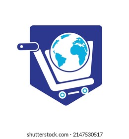 Globe-Einkaufswagen Vektorlogo-Design. Design des Online Shop Logos	