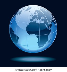 Globe showing earth with continents Europe and Africa.