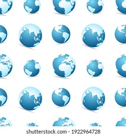 Globe Showing Earth Emoji Pattern. Continents and Oceans Seamless Background Symbols. Silhouette Emoticon Planet World Vector.
