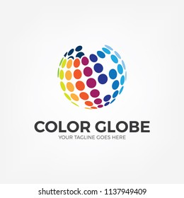 Globe sign with colorful dots. Earth icon template. Shpere icon vector isolated on white background