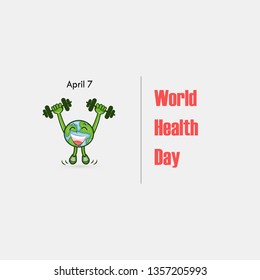 Globe sign and dumbbell vector logo.World Health Day icon.World Health Day cartoon mascot character.World Health Day idea campaign concept.Vector illustration