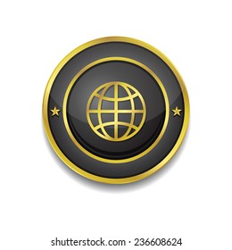 Globe Sign Gold Vector Icon Button