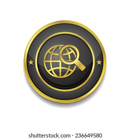 Globe Sign Gold Vector Icon Button