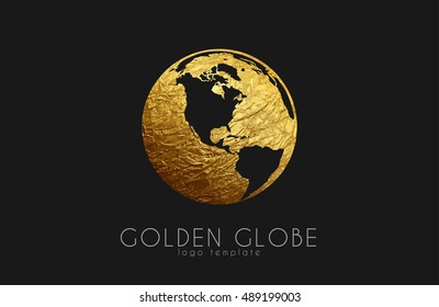 Globe sign. Golden globe logo. Creative logo