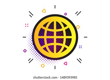 Globe sign icon. Halftone dots pattern. World symbol. Classic flat globe icon. Vector