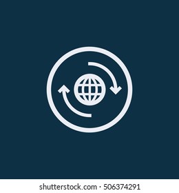 Globe sign icon. Round the world arrow symbol. Full rotation. Round circle buttons with frame. Vector
