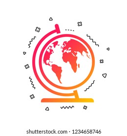 Globe sign icon. World map geography symbol. Globe on stand for studying. Colorful geometric shapes. Gradient globe icon design.  Vector