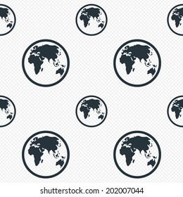 Globe sign icon. World map geography symbol. Seamless grid lines texture. Cells repeating pattern. White texture background. Vector