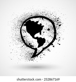 Globe sign icon. World map geography symbol. Speech bubble information icon