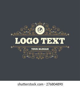 Globe sign icon. World map geography symbol. Flourishes calligraphic ornament. Vector