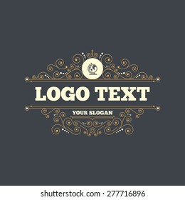 Globe sign icon. World map geography symbol. Globe on stand for studying. Flourishes calligraphic ornament. Vector