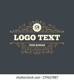 Globe sign icon. World map geography symbol. Flourishes calligraphic ornament. Vector