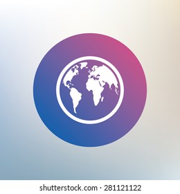 Globe sign icon. World map geography symbol. Icon on blurred background. Vector