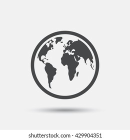 Globe sign icon. World map geography symbol. Flat globe web icon on white background. Vector