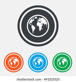 Globe sign icon. World map geography symbol. Graphic design web element. Flat globe symbol on the round button. Vector