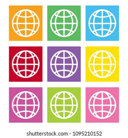 Globe sign icon. World symbol. Rounded squares buttons