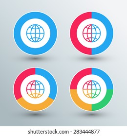Globe sign icons. Globe sign buttons. Flat colors. Vector illustration.