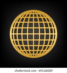 Globe sign illustration. 11 parallels and 11 meridian Vector. Golden icon on blackish background.