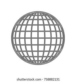 Globe sign illustration. 11 parallels and 11 meridian Vector. Shaded gray icon on white background. Isolated.