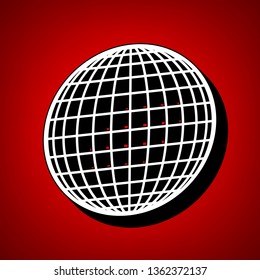 Globe sign illustration. 13 parallels and 13 meridian. Vector. Perspective view of white icon with black outline at reddish background.