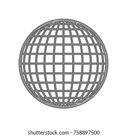 Globe sign illustration. 13 parallels and 13 meridian Vector. Shaded gray icon on white background. Isolated.