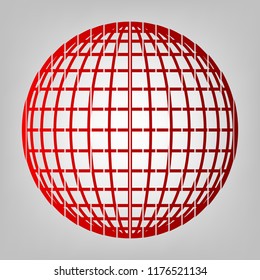 Globe sign illustration. 15 parallels and 15 meridian. Vector. Vertically divided icon with colors from reddish gradient in gray background with light in center.