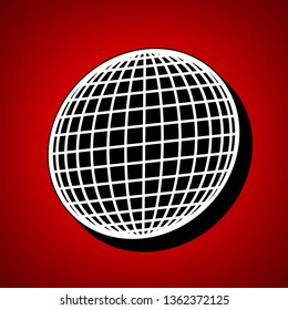 Globe sign illustration. 15 parallels and 15 meridian. Vector. Perspective view of white icon with black outline at reddish background.