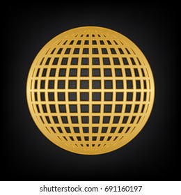 Globe sign illustration. 15 parallels and 15 meridian Vector. Golden icon on blackish background.