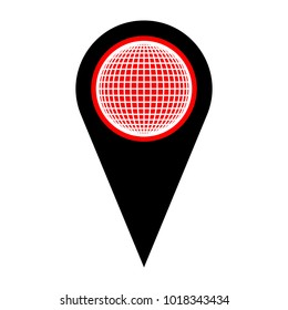 Globe sign illustration. 21 parallels and 21 meridian. Vector. Flat white icon in red circle at black marker on white background. Isolated.