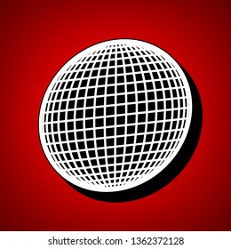 Globe sign illustration. 21 parallels and 21 meridian. Vector. Perspective view of white icon with black outline at reddish background.