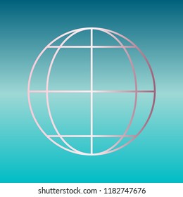 Globe sign illustration. 3 parallels and 3 meridian. Vector. Pink bronze gradient icon at turquoise gradient background.