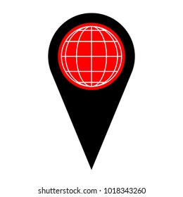 Globe sign illustration. 5 parallels and 5 meridian. Vector. Flat white icon in red circle at black marker on white background. Isolated.