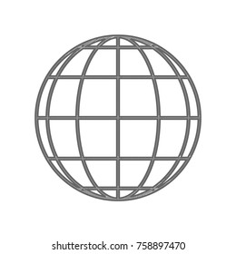 Globe sign illustration. 5 parallels and 5 meridian Vector. Shaded gray icon on white background. Isolated.