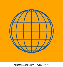 Globe sign illustration. 7 parallels and 7 meridian. Vector. Medium teal blue icon on orange background.