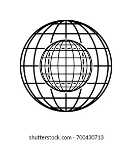 Globe sign illustration. 9 parallels and 9 meridian Vector. Black icon on black globe at white background. Isolated.