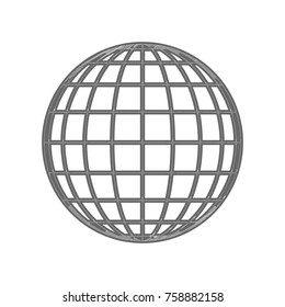 Globe sign illustration. 9 parallels and 9 meridian Vector. Shaded gray icon on white background. Isolated.