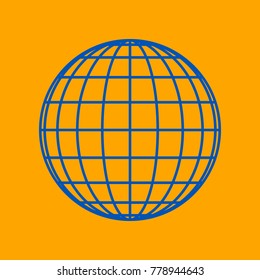 Globe sign illustration. 9 parallels and 9 meridian. Vector. Medium teal blue icon on orange background.
