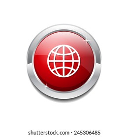 Globe Sign Red Vector Icon Button