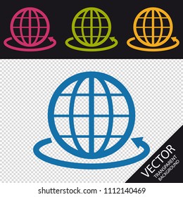Globe Sign And Round The World Arrow - Vector Illustration - Isolated On Transparent Background