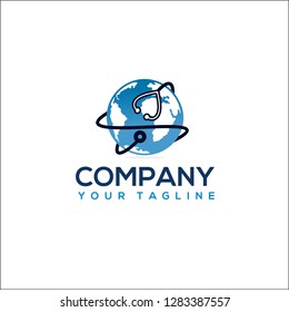 Globe sign and stethoscope doctor vector logo design template.World Health Day icon.Vector illustration - Vector 