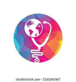Signo de globo y logo vectorial del médico del estetoscopio. Vector de diseño del logotipo del globo estetioscopio. Diseño de plantillas de logotipo médico mundial.